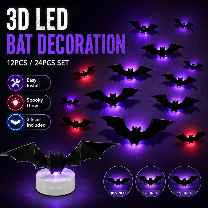 ⏰Spooky 3D Bat LED Wall Light, Halloween Indoor Outdoor Wall Decoration Light👻