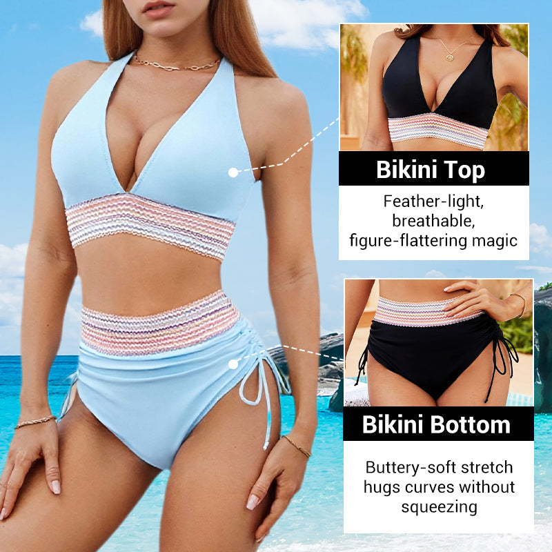 🎉FLASH DEAL 55% OFF – V-Neck Monokini with Patchwork · 15K+ SOLD! · Adjustable Fit, Curves-Enhancing, Soft Material, Beach Must-Have 👙🌸