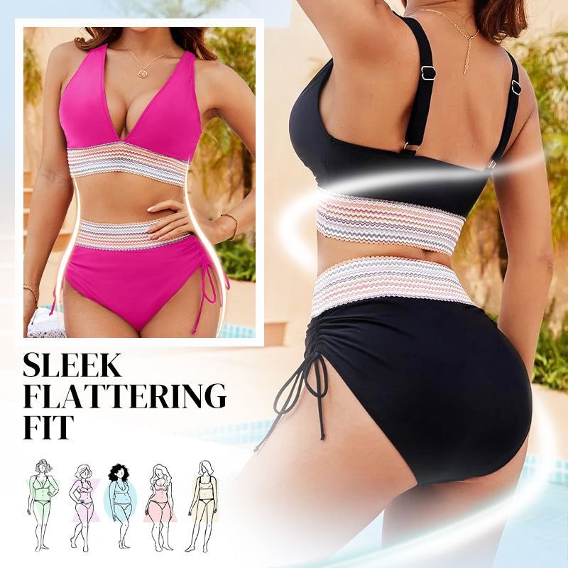🎉FLASH DEAL 55% OFF – V-Neck Monokini with Patchwork · 15K+ SOLD! · Adjustable Fit, Curves-Enhancing, Soft Material, Beach Must-Have 👙🌸