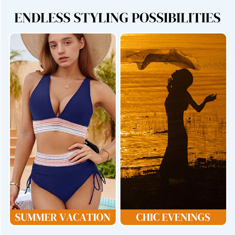 🎉FLASH DEAL 55% OFF – V-Neck Monokini with Patchwork · 15K+ SOLD! · Adjustable Fit, Curves-Enhancing, Soft Material, Beach Must-Have 👙🌸