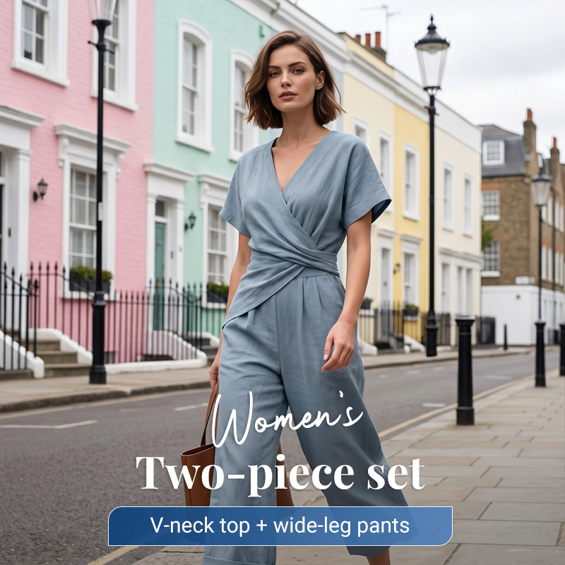 💞Summer cool-down deal: just £26.99!💞V-neck top + wide-leg pants✨👗
