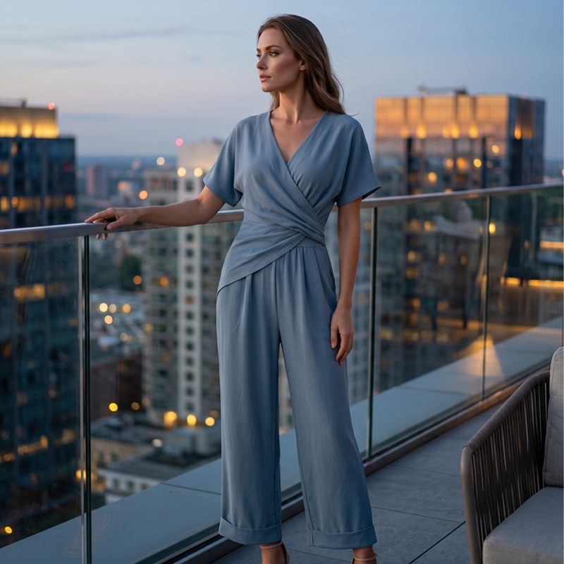 💞Summer cool-down deal: just £26.99!💞V-neck top + wide-leg pants✨👗