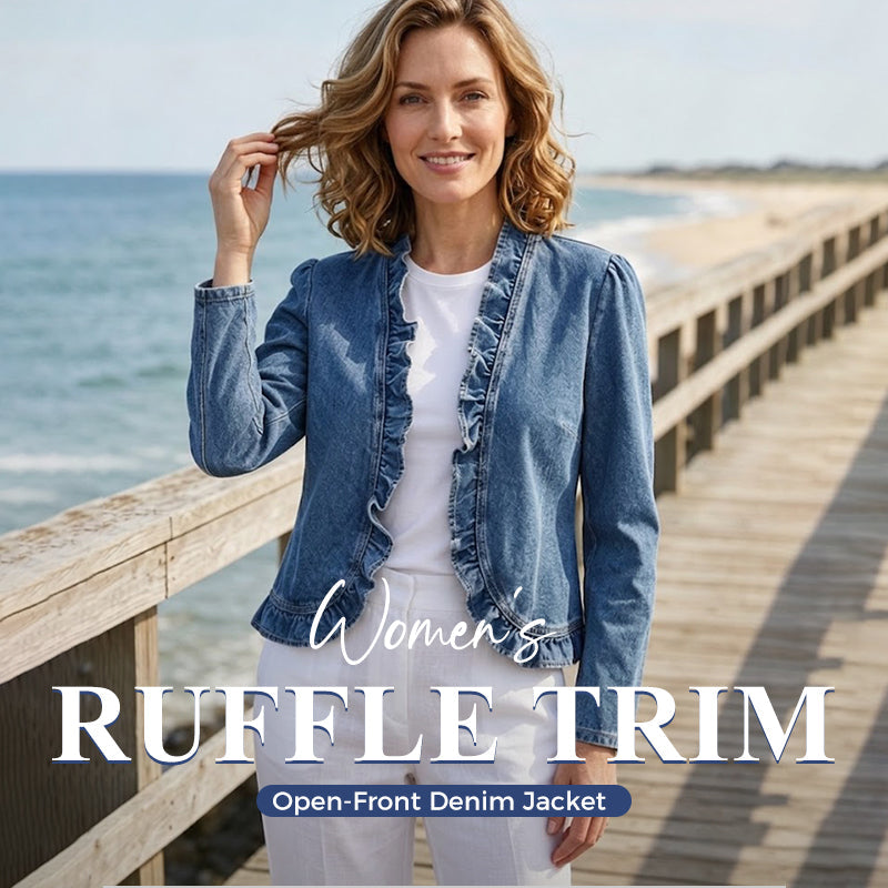 🥳2026 HOT SALE🥳💞50K+ SOLD!👵☀️ 49% OFF! Open-Front Denim Jacket – No buttons, easy on/off. Flattering ruffle trim, breathable fabric. Classic blue wash. A versatile wardrobe staple. 🌿✅
