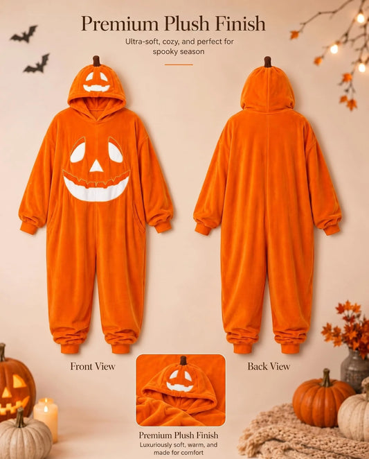 🎃Happy Halloween👻-Pumpkin Onesie – Cozy Plush Halloween Costume Jumpsuit for Adults