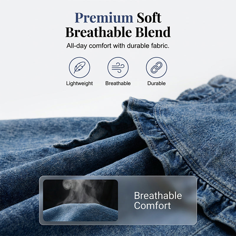 🥳2026 HOT SALE🥳💞50K+ SOLD!👵☀️ 49% OFF! Open-Front Denim Jacket – No buttons, easy on/off. Flattering ruffle trim, breathable fabric. Classic blue wash. A versatile wardrobe staple. 🌿✅
