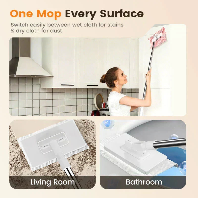 🏆Flat Mop with Stainless Steel Handle, come with Reusable Washable Mop Cloths
