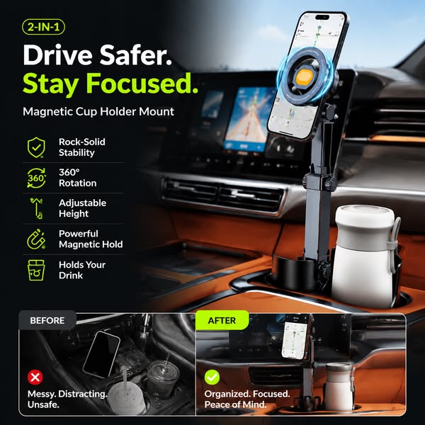 Adjustable Car Cup Holder Phone Mount