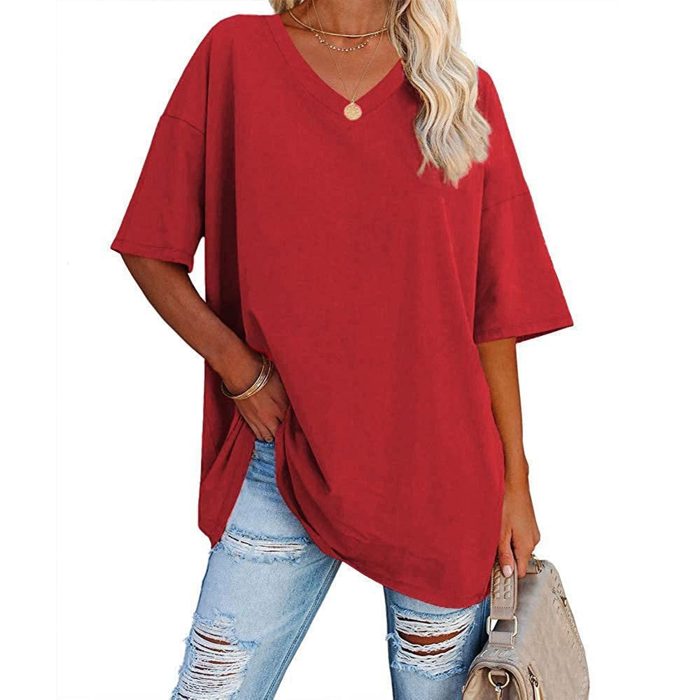 🌷LAST DAY SALE ONLY ￡10.99!!☀️Women's Summer Half Sleeve Casual Loose Fit Cotton Tunic T-shirt