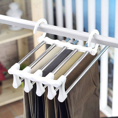 Multi-functional Pants Rack – Space-Saving Adjustable Hanger, Holds 5 Pairs, Non-Slip Caps