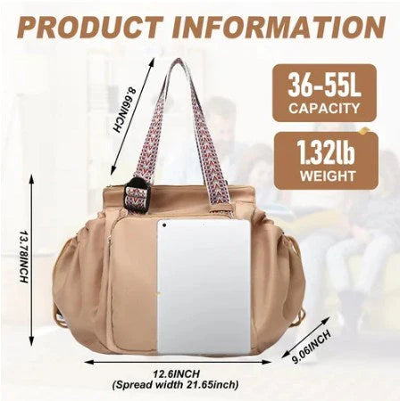 Large Shoulder Bag for Women – Spacious Work Travel Tote, Fits Laptop, Durable & Comfortable Strap, Secure Drawstring Closure
