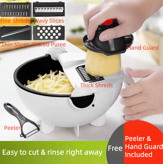 🎉FLASH DEAL 50% OFF – 9-in-1 Veggie Cutter with Drain Basket 🧅 Slice, Dice, Julienne, Wash & Drain in One | Time-Saver, Disassemble & Clean Easily – Kitchen Essential ✨