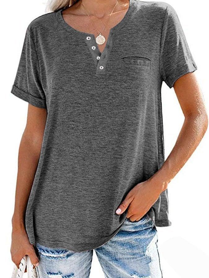 Fashion Solid Color Pocket Short Sleeve T-Shirt - dressowy