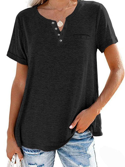 Fashion Solid Color Pocket Short Sleeve T-Shirt - dressowy