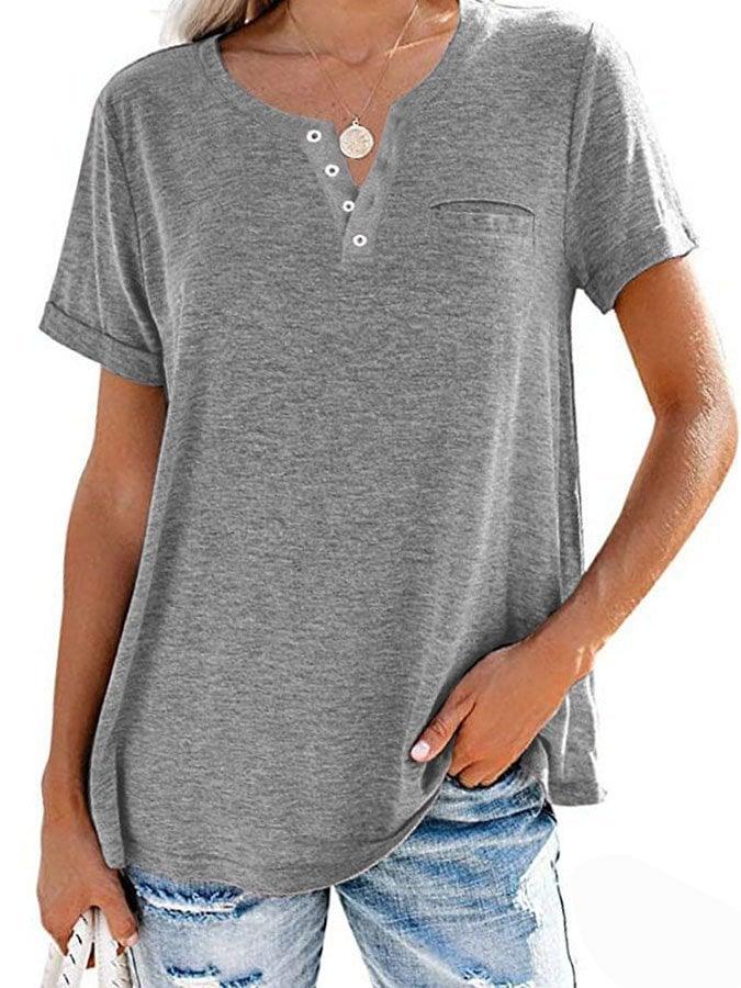 Fashion Solid Color Pocket Short Sleeve T-Shirt - dressowy