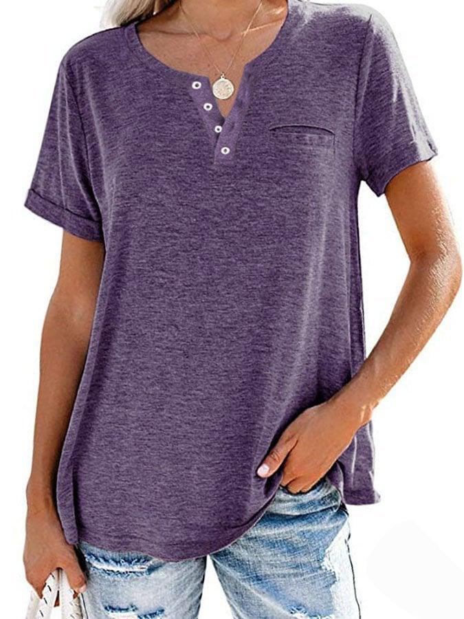 Fashion Solid Color Pocket Short Sleeve T-Shirt - dressowy