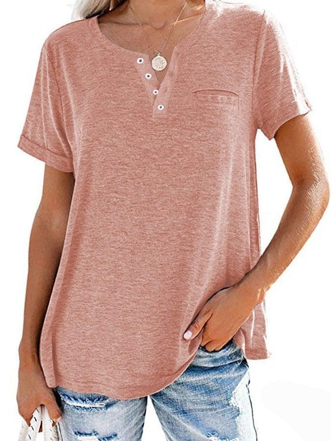 Fashion Solid Color Pocket Short Sleeve T-Shirt - dressowy