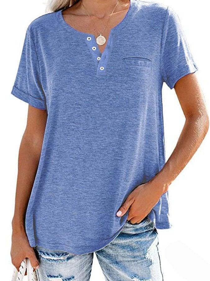 Fashion Solid Color Pocket Short Sleeve T-Shirt - dressowy