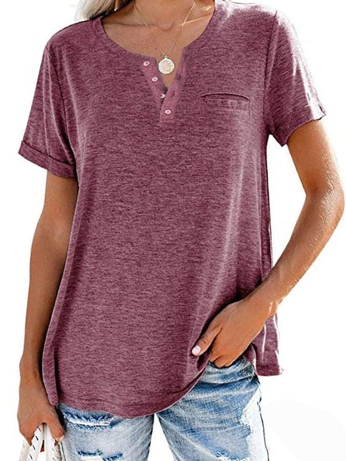 Fashion Solid Color Pocket Short Sleeve T-Shirt - dressowy