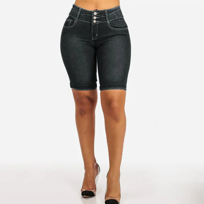 Women's High-Waist Stretch Denim Shorts