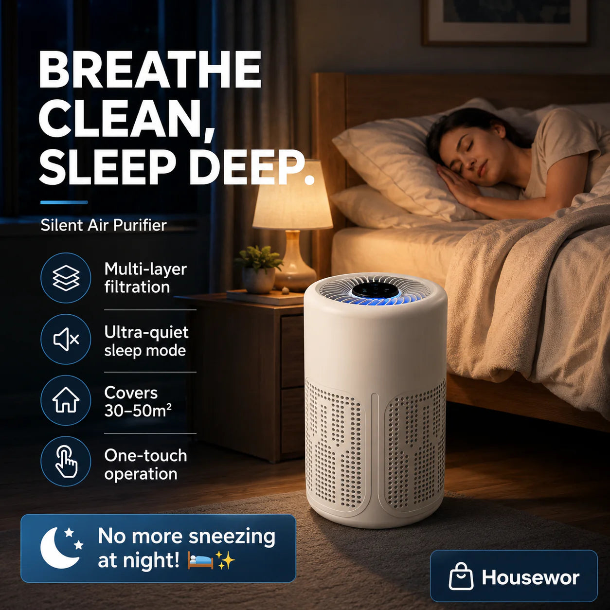 Quiet Energy Efficient Compact Air Purifier For Pet Hair Dust And Allergies