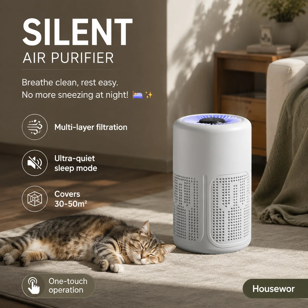 Quiet Energy Efficient Compact Air Purifier For Pet Hair Dust And Allergies