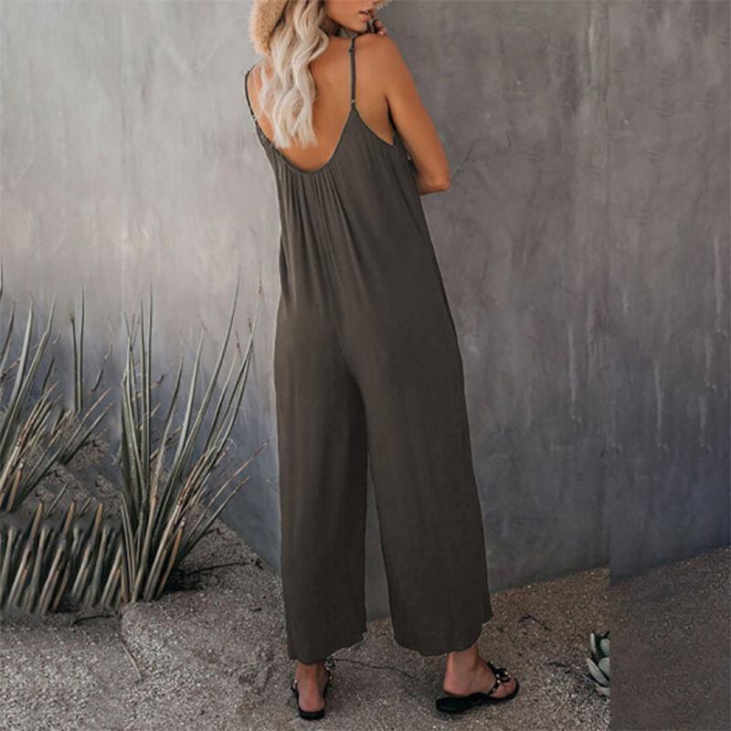 Loose Sleeveless Strap Stretchy Jumpsuit - dressowy