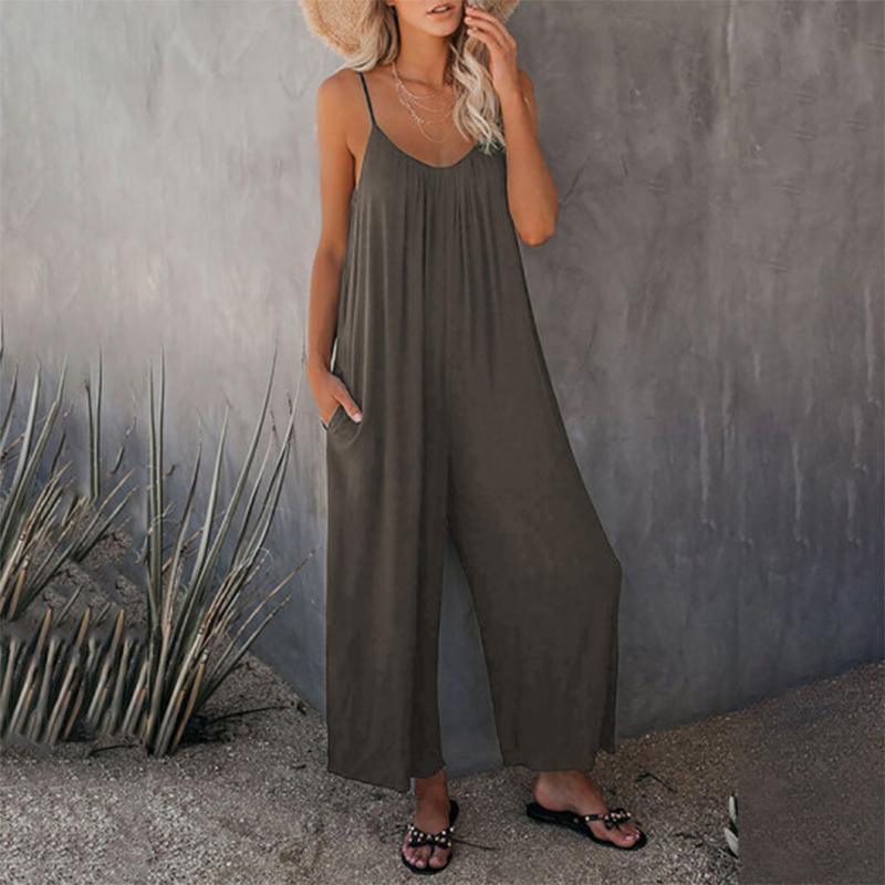 Loose Sleeveless Strap Stretchy Jumpsuit - dressowy