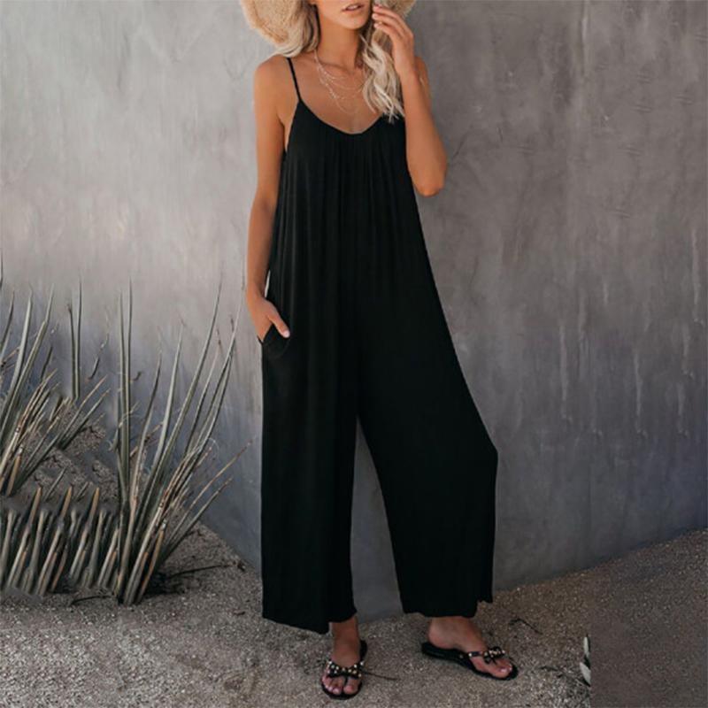 Loose Sleeveless Strap Stretchy Jumpsuit - dressowy