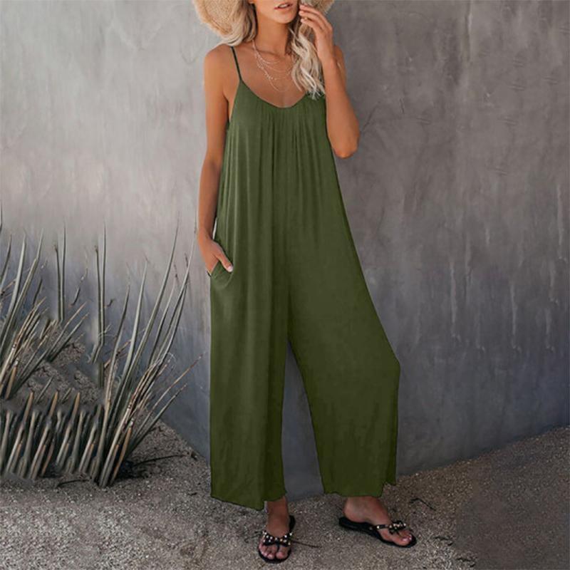 Loose Sleeveless Strap Stretchy Jumpsuit - dressowy