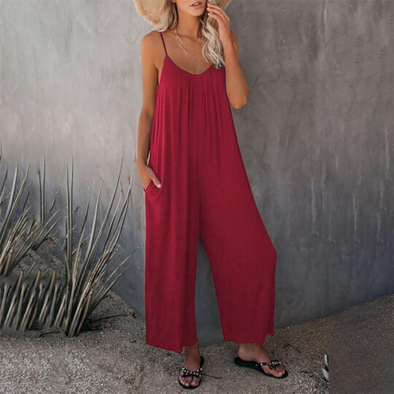 Loose Sleeveless Strap Stretchy Jumpsuit - dressowy