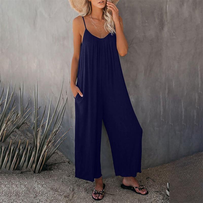 Loose Sleeveless Strap Stretchy Jumpsuit - dressowy