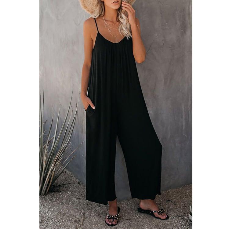 Loose Sleeveless Strap Stretchy Jumpsuit - dressowy