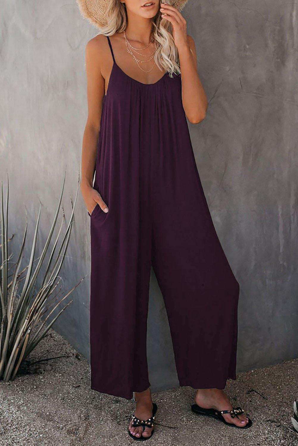 Loose Sleeveless Strap Stretchy Jumpsuit - dressowy