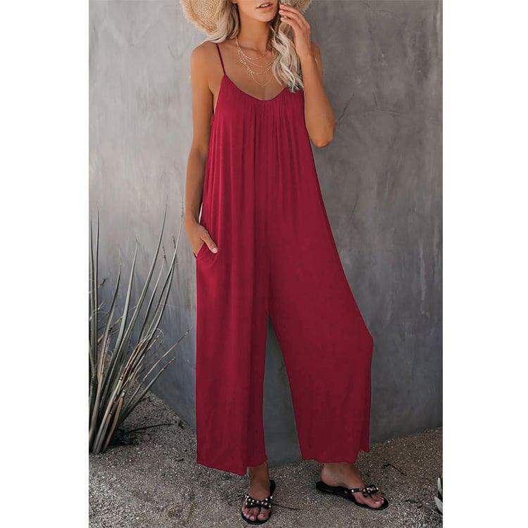 Loose Sleeveless Strap Stretchy Jumpsuit - dressowy