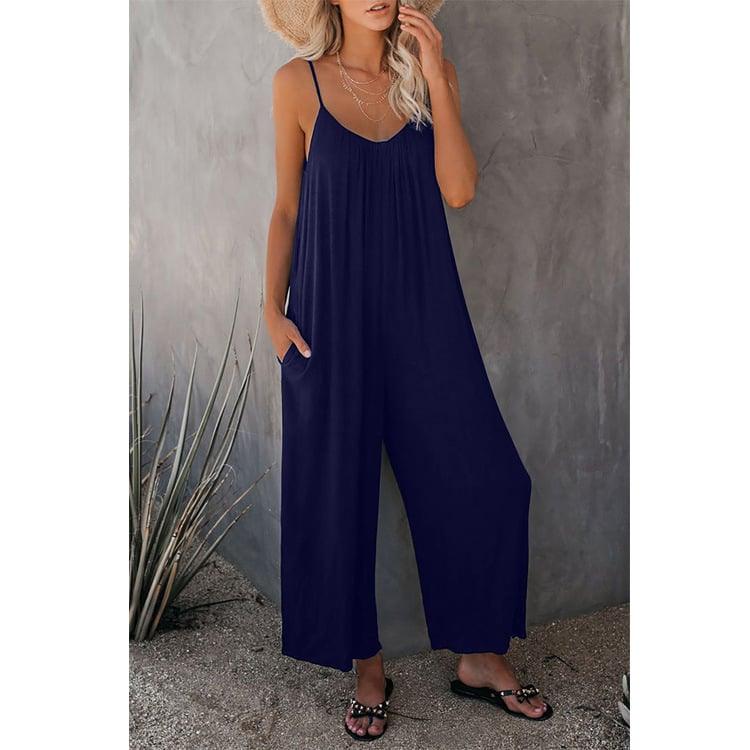 Loose Sleeveless Strap Stretchy Jumpsuit - dressowy