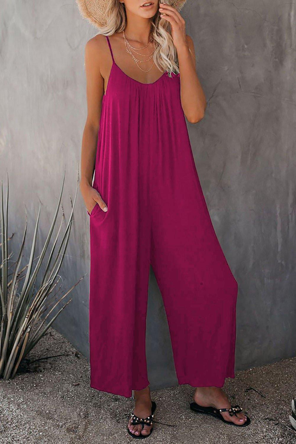 Loose Sleeveless Strap Stretchy Jumpsuit - dressowy