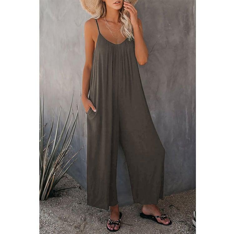 Loose Sleeveless Strap Stretchy Jumpsuit - dressowy