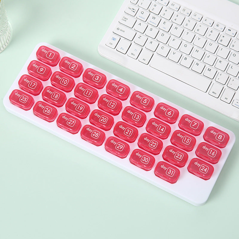 💊Monthly Pill Organizer with Lid - Arthritis-Friendly Easy-Open Lids 31 Removable Daily Pill Pods Date Reminder & Travel Case for Vitamins & Medications