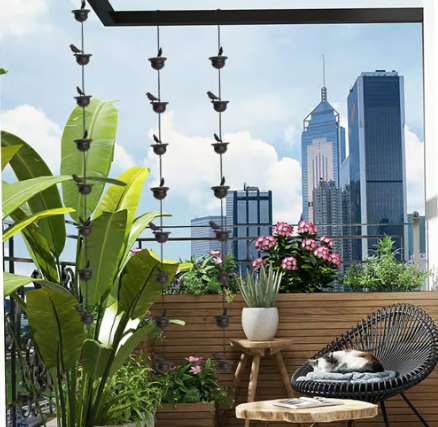 🐦🌧️  8-Cup Rain Chain | Bird Bath, Wind Chime & Downspout Alternative 🐦 Powder-Coated Iron, Weatherproof, Tool-Free Setup – Perfect for Patio, Pergola & Garden 🏡