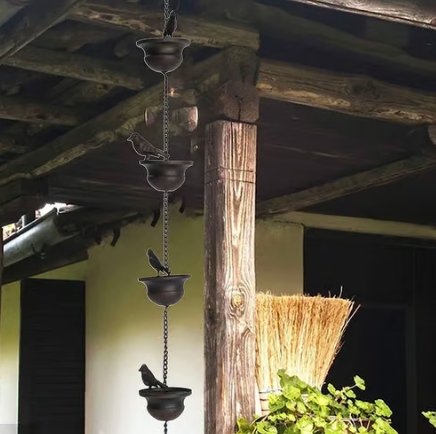 🐦🌧️  8-Cup Rain Chain | Bird Bath, Wind Chime & Downspout Alternative 🐦 Powder-Coated Iron, Weatherproof, Tool-Free Setup – Perfect for Patio, Pergola & Garden 🏡
