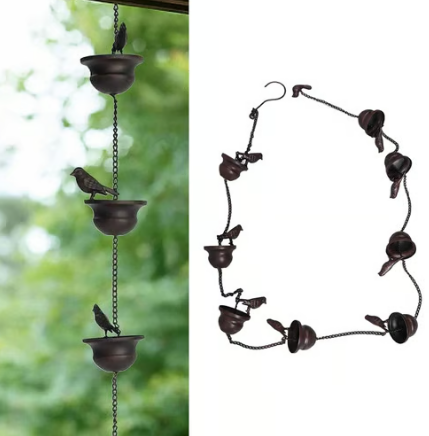 🐦🌧️  8-Cup Rain Chain | Bird Bath, Wind Chime & Downspout Alternative 🐦 Powder-Coated Iron, Weatherproof, Tool-Free Setup – Perfect for Patio, Pergola & Garden 🏡
