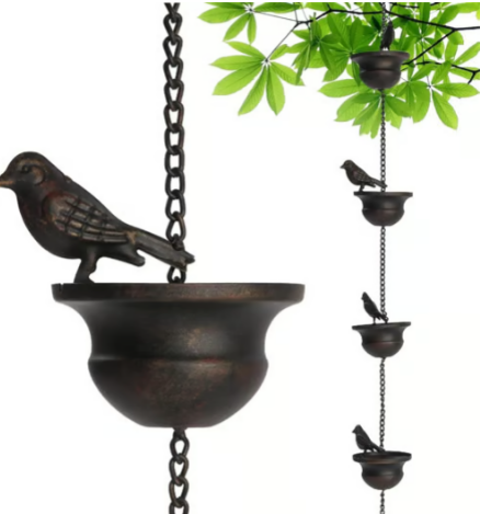 🐦🌧️  8-Cup Rain Chain | Bird Bath, Wind Chime & Downspout Alternative 🐦 Powder-Coated Iron, Weatherproof, Tool-Free Setup – Perfect for Patio, Pergola & Garden 🏡