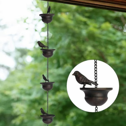 🐦🌧️  8-Cup Rain Chain | Bird Bath, Wind Chime & Downspout Alternative 🐦 Powder-Coated Iron, Weatherproof, Tool-Free Setup – Perfect for Patio, Pergola & Garden 🏡