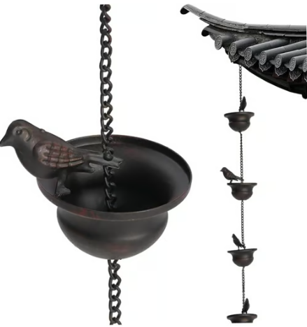 🐦🌧️  8-Cup Rain Chain | Bird Bath, Wind Chime & Downspout Alternative 🐦 Powder-Coated Iron, Weatherproof, Tool-Free Setup – Perfect for Patio, Pergola & Garden 🏡