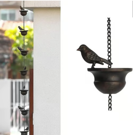 🐦🌧️  8-Cup Rain Chain | Bird Bath, Wind Chime & Downspout Alternative 🐦 Powder-Coated Iron, Weatherproof, Tool-Free Setup – Perfect for Patio, Pergola & Garden 🏡