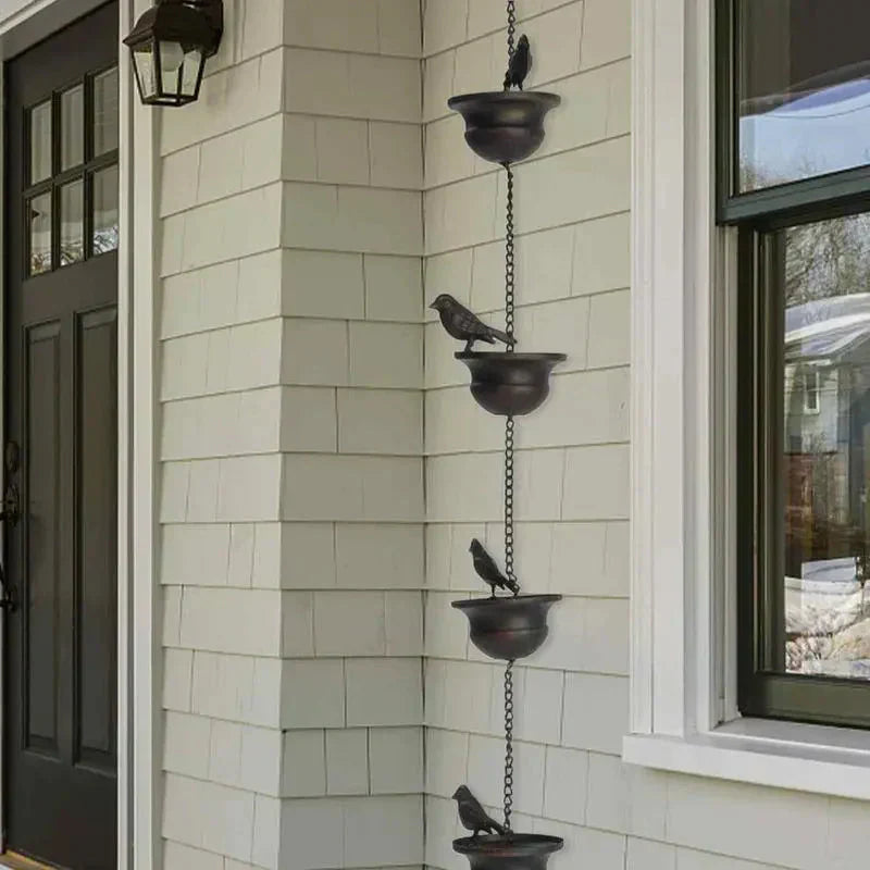 🐦🌧️  8-Cup Rain Chain | Bird Bath, Wind Chime & Downspout Alternative 🐦 Powder-Coated Iron, Weatherproof, Tool-Free Setup – Perfect for Patio, Pergola & Garden 🏡