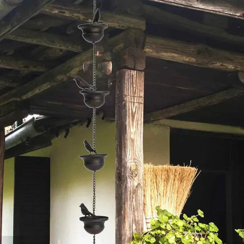 🐦🌧️  8-Cup Rain Chain | Bird Bath, Wind Chime & Downspout Alternative 🐦 Powder-Coated Iron, Weatherproof, Tool-Free Setup – Perfect for Patio, Pergola & Garden 🏡