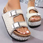 Double Buckle Cork Slide Sandals – Sparkling, Comfy & Effortlessly Chic – Perfect for Summer & Beach ✨