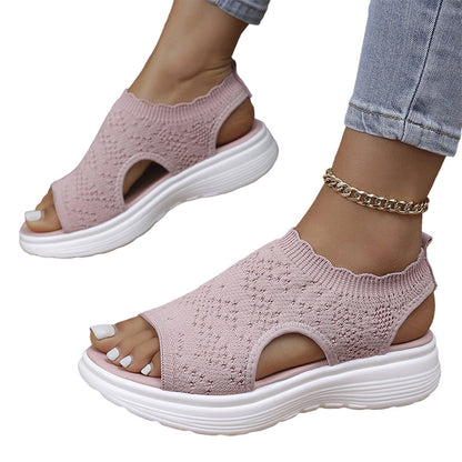 👡49% OFF NOW ! 💐 Women's Breathable Knit Platform Sandals – Air-permeable knit upper, cushioned sole & lightweight comfy summer footwear ✨