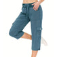 Women's Solid Color High-Waist Drawstring 3/4-Length Cargo Pants